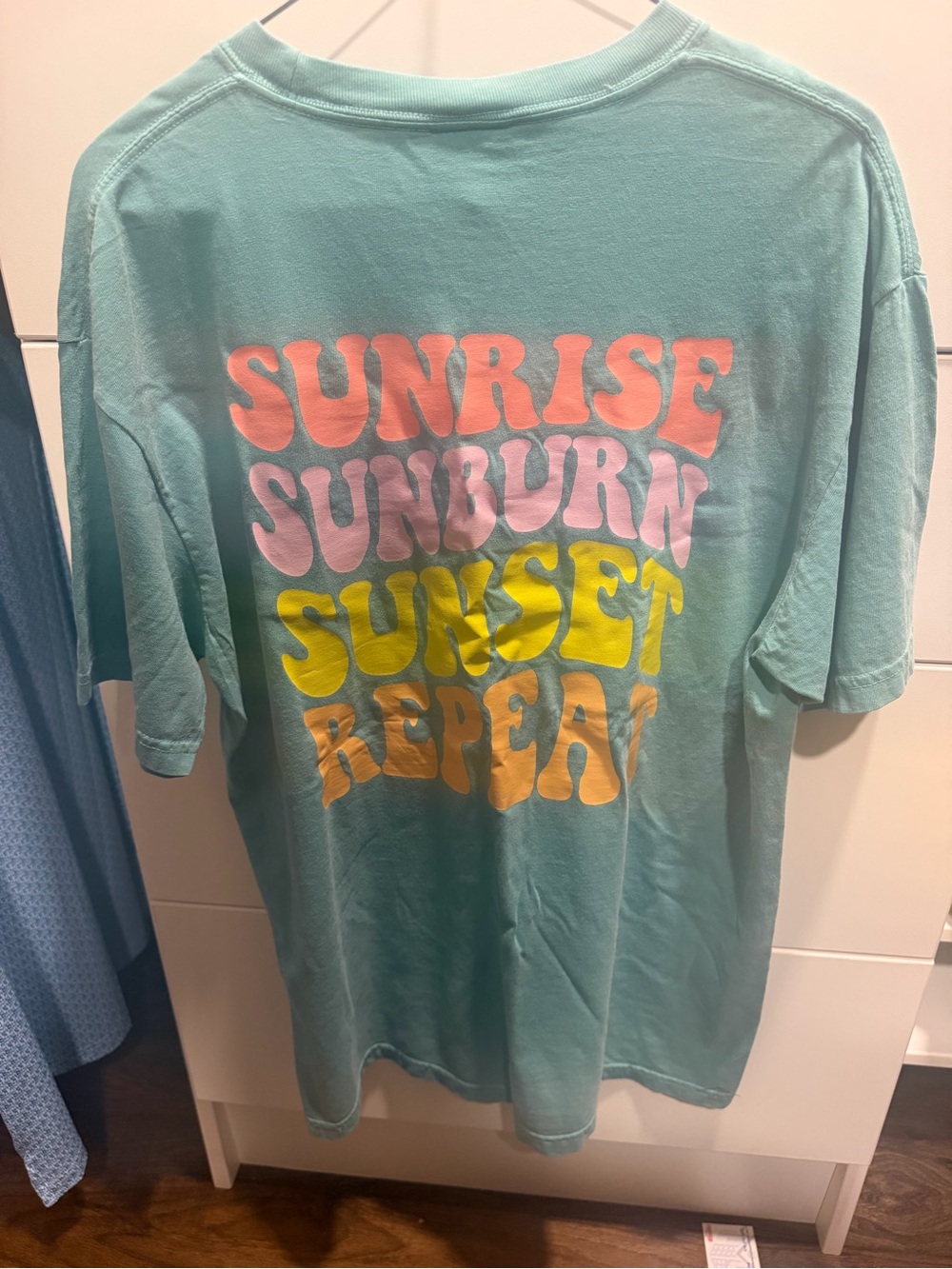 NWT Comfort Colors- Sunrise Sunburn Sunset Repeat Aqua Graphic Tee
